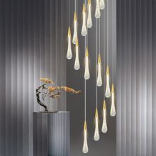 2021樓梯燈餐吊燈水晶簡約創意櫥窗復式客廳樓梯間旋轉水滴長吊燈