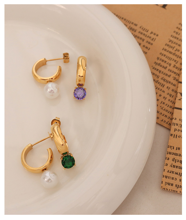 Colorful Zircon Shining White Collar Fashion Titanium Steel Jewelry Earrings display picture 4