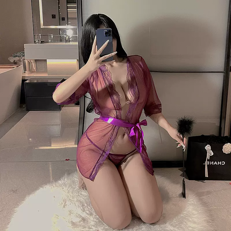 女士情趣内衣性感浴袍蕾丝网纱情趣睡衣透明诱惑纯欲装成人用品女