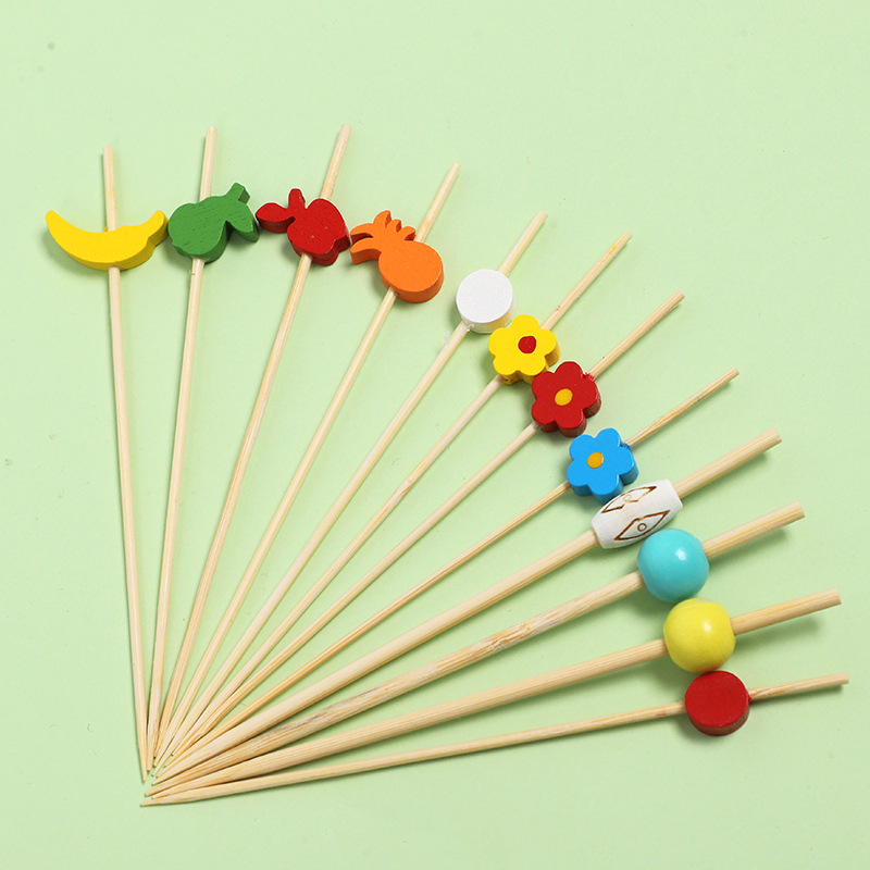 Signo de fruta desechable lindo florecita fresca bolita color postre sushi hamburguesa arte fruta palo de bambú al por mayor