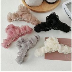 夏季新款超仙网纱褶皱抓夹甜美大号盘发鲨鱼夹后脑勺发夹发饰女