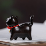 好奇猫可爱萌猫咪小摆件木猫黑檀雕刻男女生创意生日礼物饰品