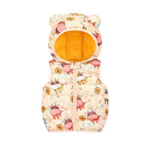 Children's clothing  new animal cartoon style down cotton hooded printed vest candy color light jacket for small and medium-sized children
