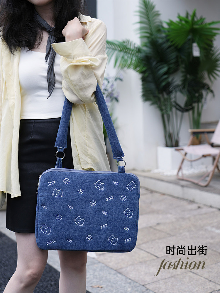 Cute leche de gato bordada bolsa de computadora portátil para estudiantes universitarios un hombro bolsa plana de nube de gran capacidad a prueba de choques