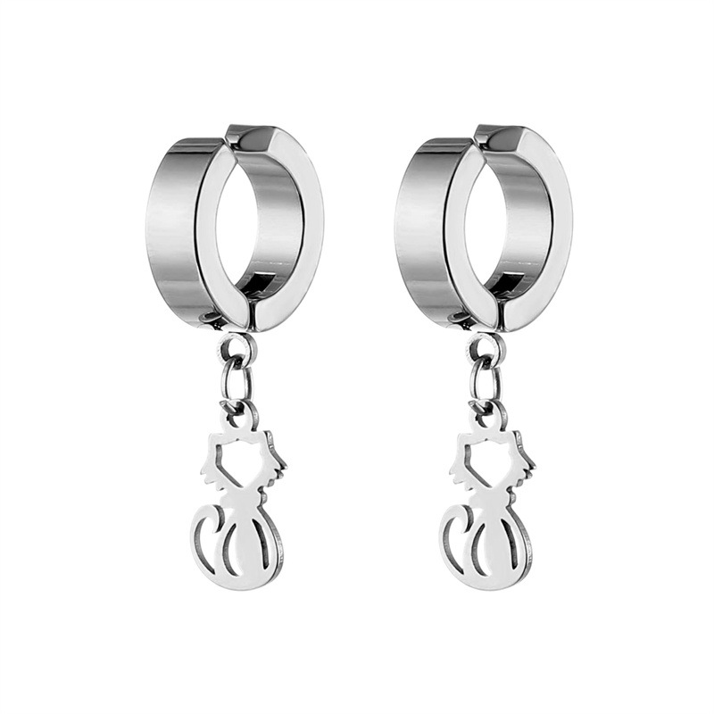 1 Piece Simple Style Cat Plating Stainless Steel Drop Earrings display picture 4