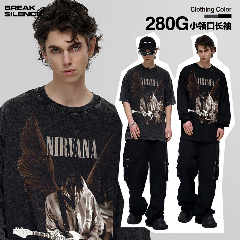 NIRVANA Nirvana Rock Band Short-sleeved T-shirt Autumn New Cross-border Heavy American Retro Men's Pure Cotton High Street