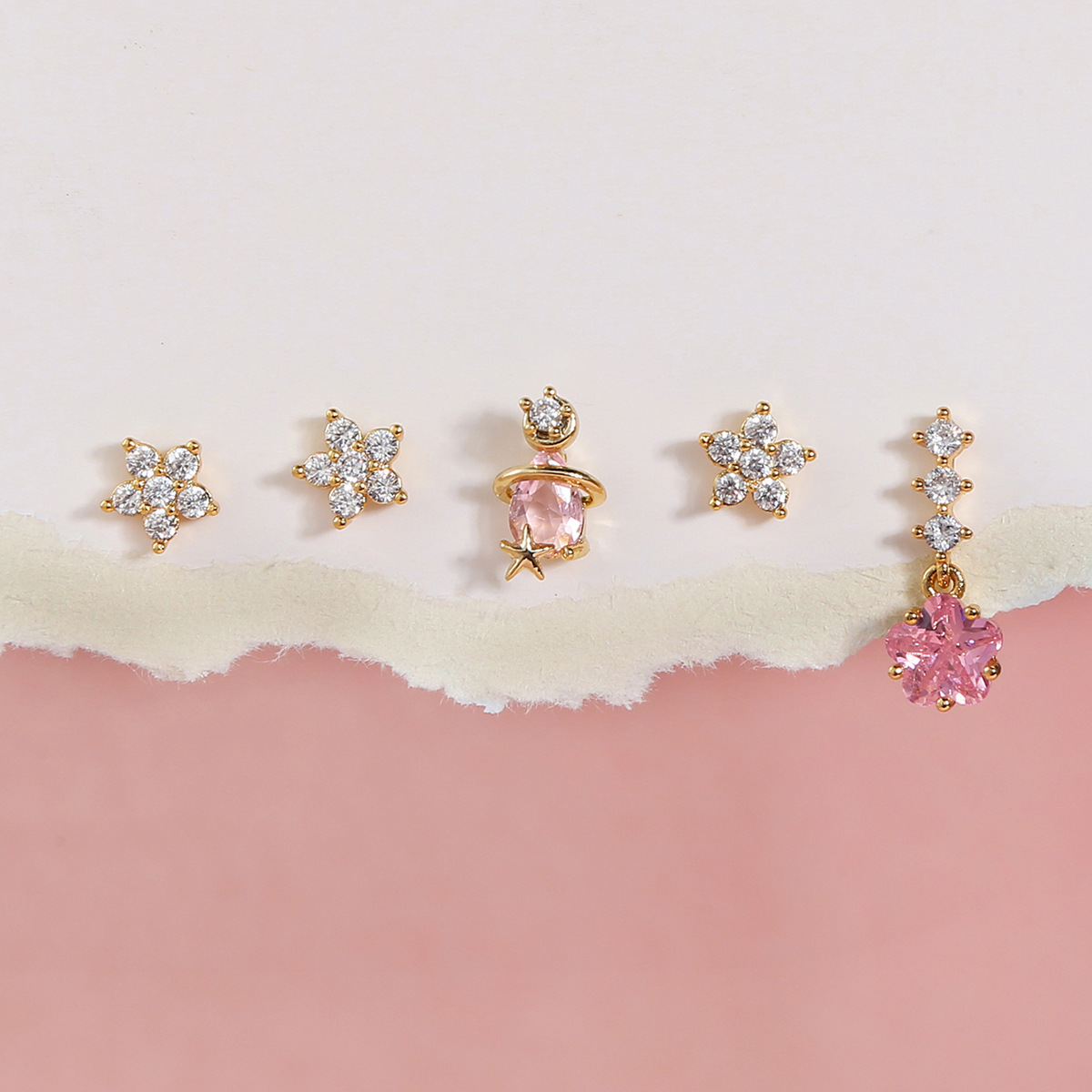 Fashion Heart Shape Brass Ear Studs Gem Copper Earrings