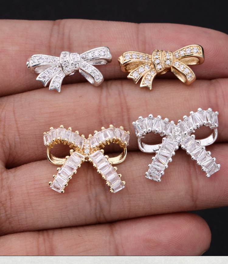18K Color-Preserving Zircon Bow Bracelet Accessories DIY Simple Elegant Small Spacer Bead Jewelry Accessories Ready for Sale