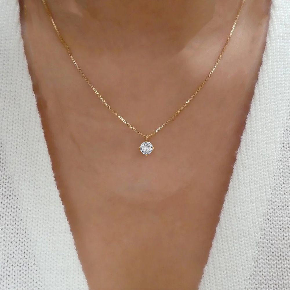 6g Weight Zircon Inlay Material Pendant Necklace Classification 925 Sterling Silver Zircon Box Chain Inlay Solid Color Pendant Necklace