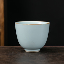 汝窑茶杯功夫茶具泡茶杯开片可养家用主人杯品茗杯陶瓷杯