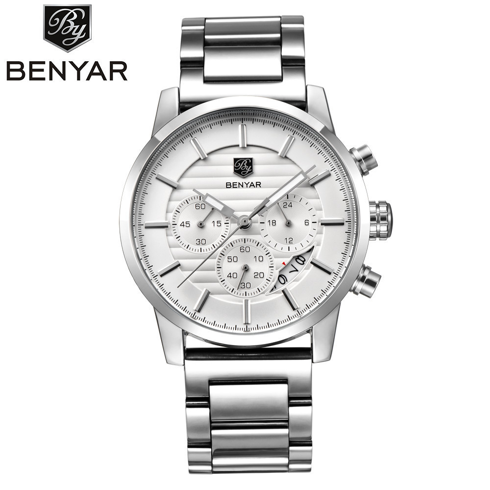 BENYAR Binya reloj de negocios de los hombres de cuarzo explosión transfronteriza de seis Pines de moda de cuero calendario multifunción Mesa 5104