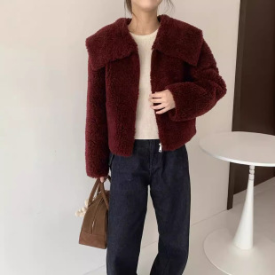 Fur Women's Short 2024 Autumn and Winter New Lamb Wool Coat Sheared Fur One-piece Coat Large Lapel