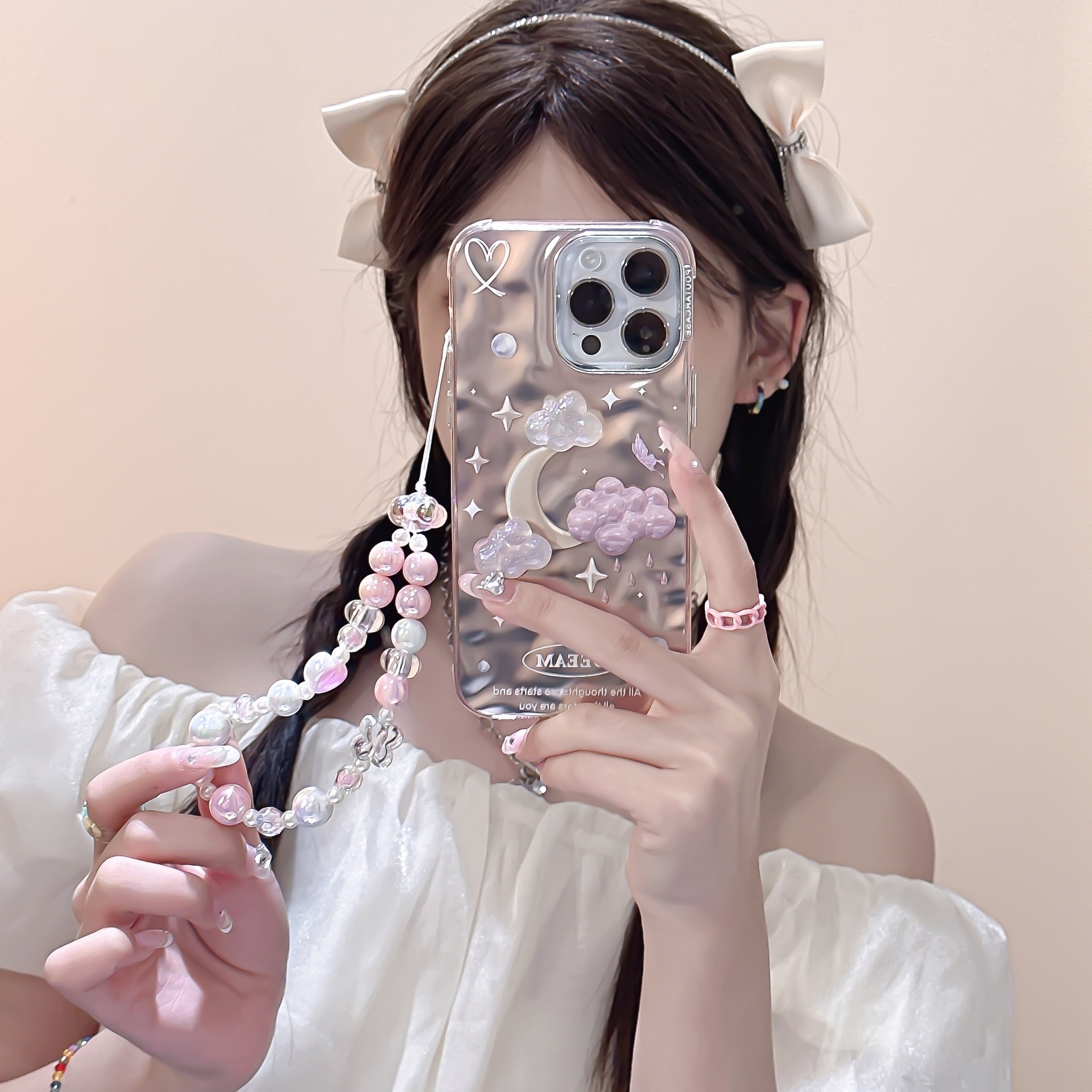 適用蘋果14手機殼新款iphone15立體雲朵鏈條11女款12韓系14promax