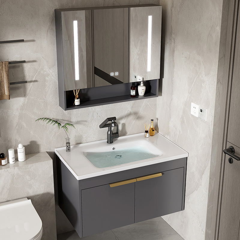 Moderno espacio simple gabinete de baño de aluminio lavabo combinado lavabo cerámico lavabo lavabo lavabo