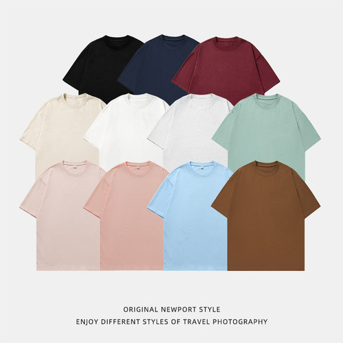 Japanese-style loose pure cotton short-sleeve T-shirt for men, 2025 summer solid color basic round neck t-shirt, couple's base layer shirt