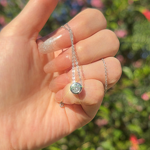 Ins Fashion 925 Sterling Silver Necklace Moissanite Pendant Round Bag Women's Simple and Versatile Douyin Valentine's Day Birthday Gift