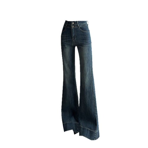 Vintage Wide Leg Micro-Angle Women's Jeans 2025 Spring and Autumn New Mini Heel Bell Bottom Pants One Piece Shipping
