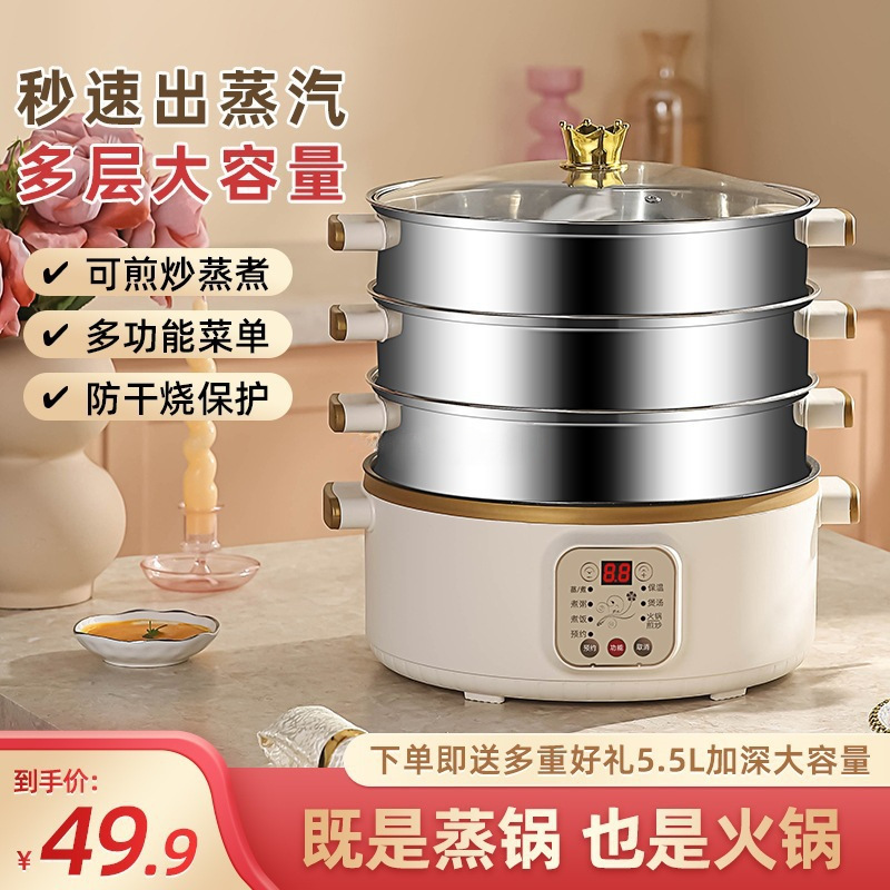 大容量定时家用预约蒸煮三层电蒸笼一体炖锅小型德国多功能电蒸锅
