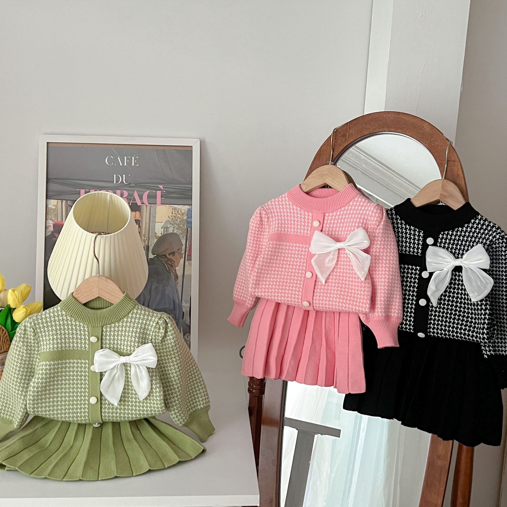 JINYONG 2024 New Autumn and Winter Knitted Girl's Small Fragrant Style Set Skirt_voghion.com