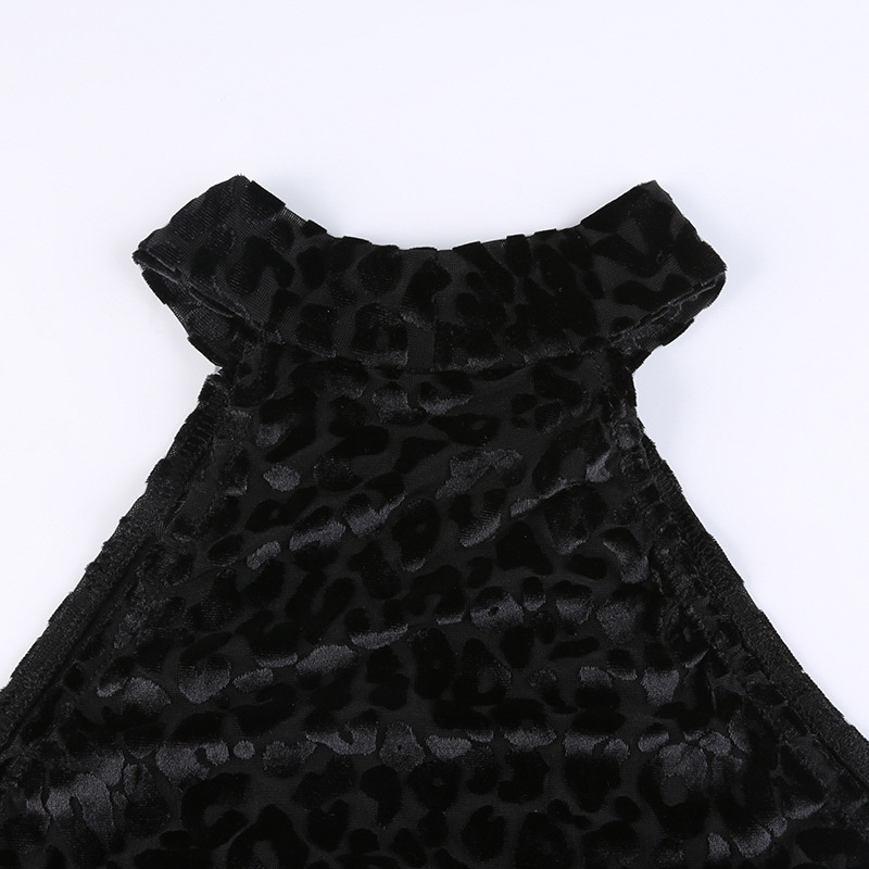 Black Sleeveless Round Neck Flocking Print Tight Dress NSKAJ103196
