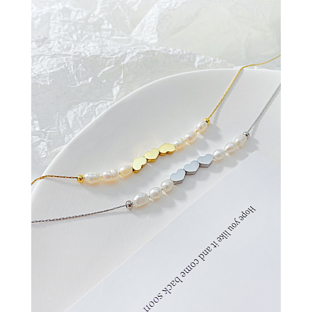 Gold, Silver Color Korean Niche Design Simple Trend Necklace Female New Titanium Steel Pearl Jewelry