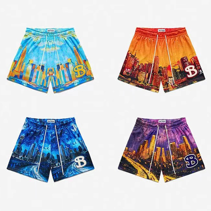 American Basketball Shorts Neon City Men's Casual Sports Running Beach But Knee Four-point Mesh Quick-drying Pants