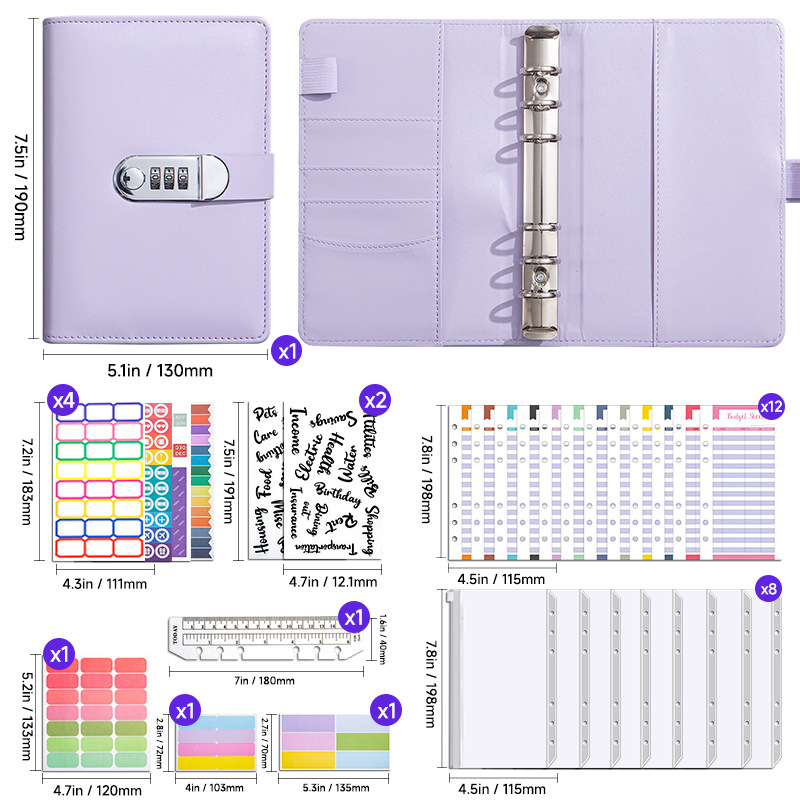 [코드락] 퍼플 럭셔리 선물팩 [예산카드 12개 + 지퍼백 8개 + 워드스티커 2개 + 다기능스티커 4개 + 캘리퍼스 1개 + 컬러라벨스티커 3개]