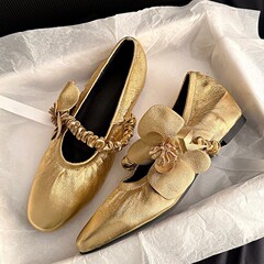 粗跟方头玛丽珍鞋女鞋2025年春季新款法式珍珠花朵一字带气质单鞋