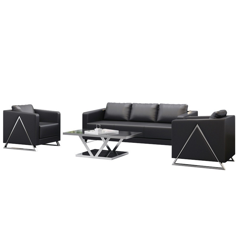 Sofá de oficina de cuero negro de negocios sala de recepción casual triple combinación de sofá sala de estar sofá simple