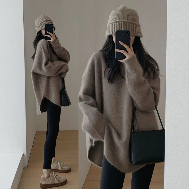 【Yangyang Family】Women's pullover knit sweater, mid-length, elegant, large size, thickened, suitable for autumn and winter 【Yangyang Family】Women's pullover knit sweater, mid-length, elegant, large size, thickened, suitable for autumn and winter