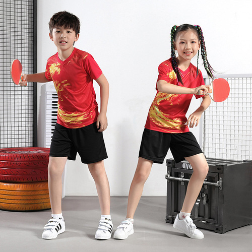 Black and Red Children's Badminton Set Quick-Dry Short-Sleeve Competition and Training Clothes for Boys and Girls Tennis and Table Tennis Sports Clothes