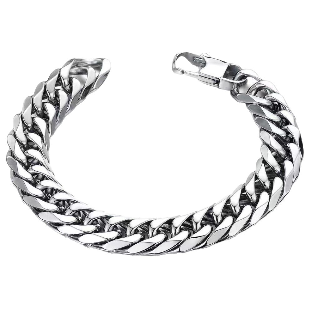 Personalized Titanium Cuban Chain Bracelet For Men Polished Steel_voghion.com