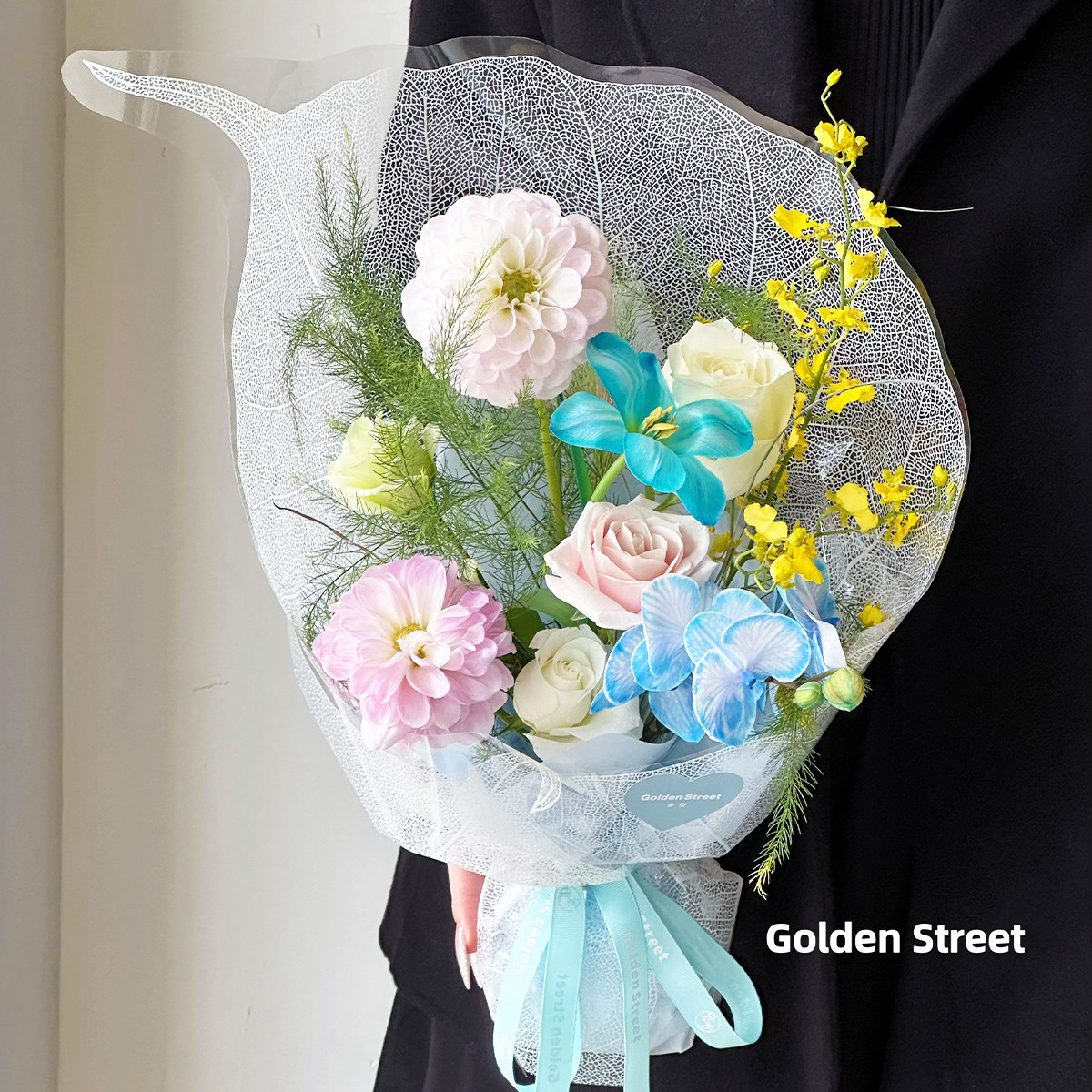 Una hoja de bodhi hoja transparente ramo de flores en papel floral material de embalaje de flores de papel de forma especial florista materiales de flor al por mayor