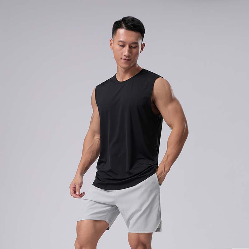 Deportes de los hombres de verano corriendo chaleco sin mangas de secado rápido transpirable casual suelta entrenamiento de fitness camiseta en stock