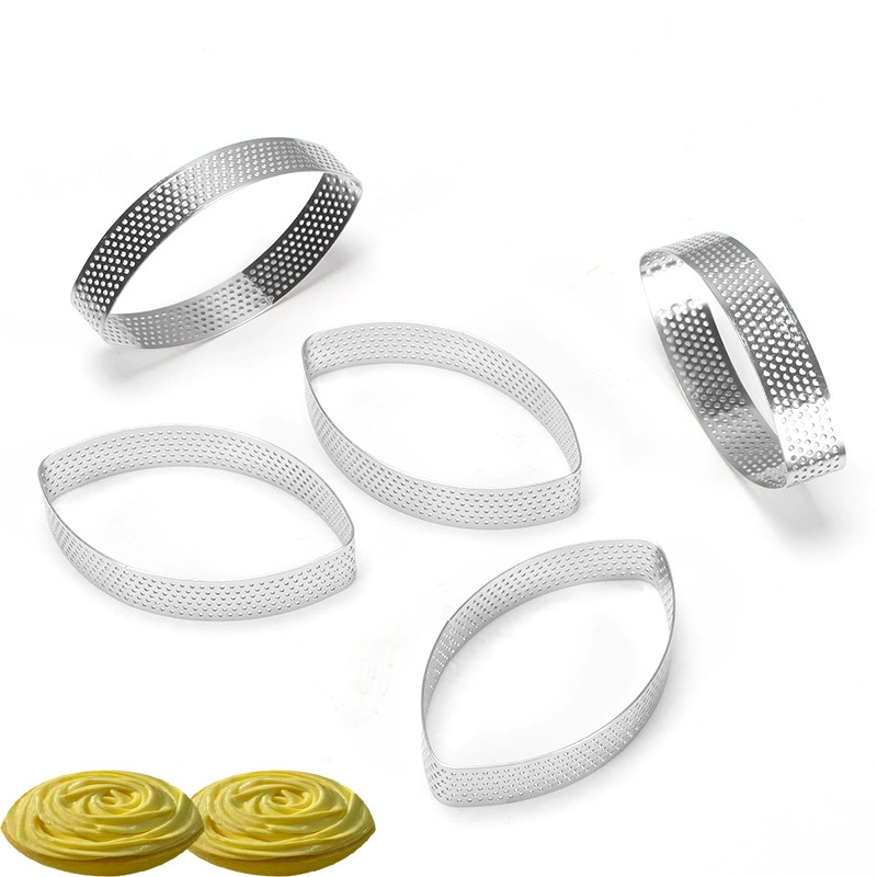 Формочки для выпечки из нержавеющей стали Amazon 430, перфорированные, оливковой формы, для фруктовых тарталеток, сырного мусса и тарталеток