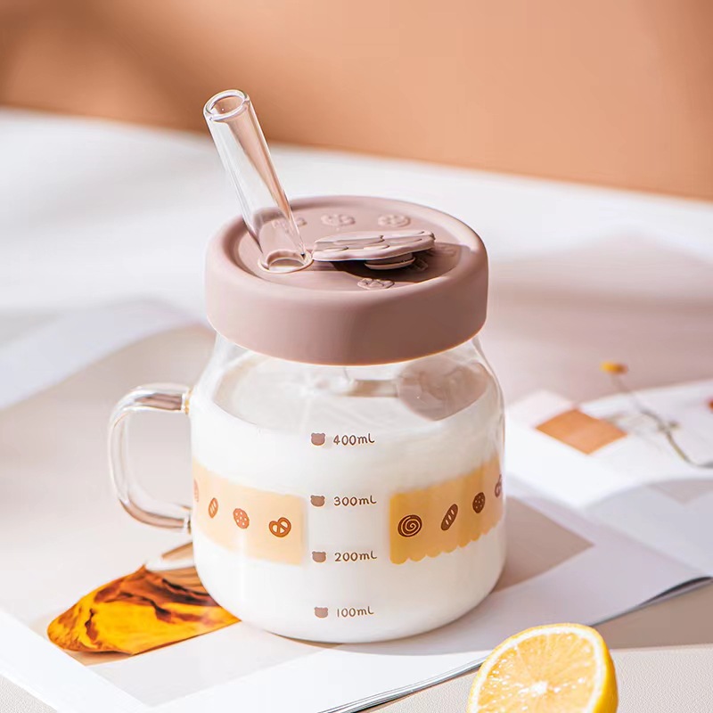 Oso de dibujos animados creativo gran escala de paja vidrio con regalo de mano simple taza de agua lindo de alto aspecto Internet Celebrity Cup