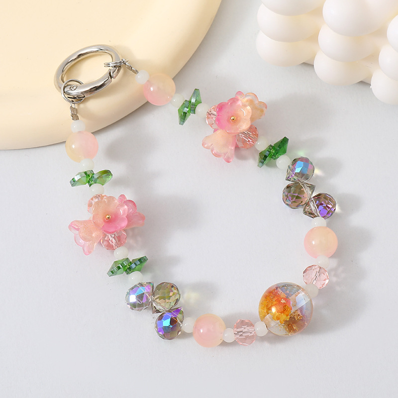 Fresh and Elegant Mobile Phone Chain with Fashionable and Graceful Crystal Dried Flower Ball Beads, Popcorn Mobile Phone Lanyard, Exquisite Lily of the Valley Flower Hanging Chain
