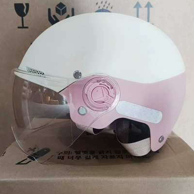 Motosiklet kaskı (dəbilqə) and electric vehicle helmet for men - two-tone-pink-short-transparent-lenses