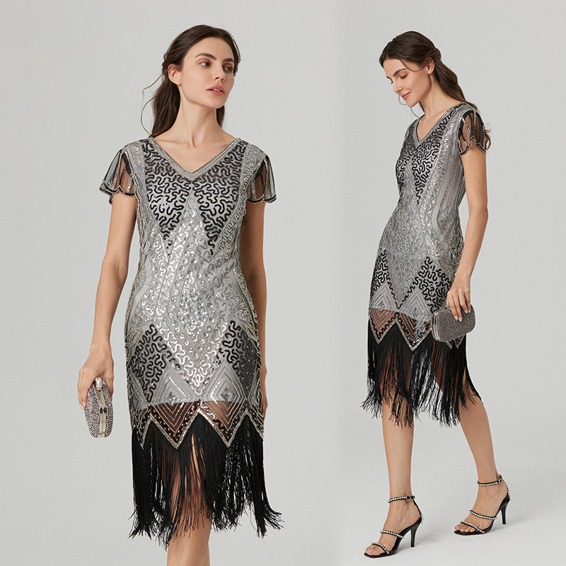 European and American Explosions wish plus size 1920 Vintage Sequin Dress Handmade Beaded Tassel dress Gatsby suit