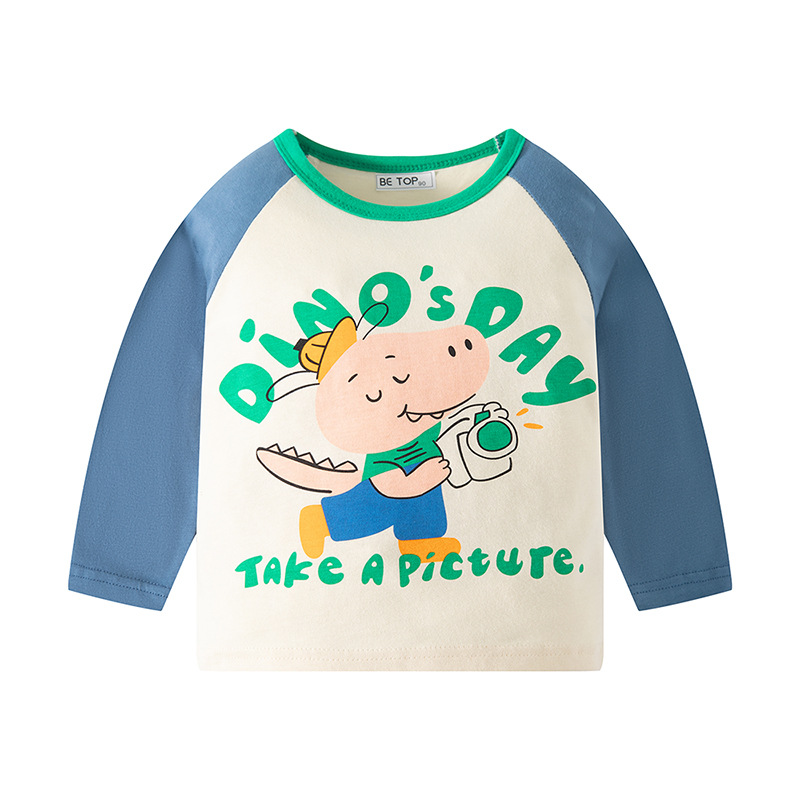 Camiseta de algodón para niños de estilo coreano superior patrón de dibujos animados de primavera y otoño camisa de manga larga de fondo para niños entrega de una pieza