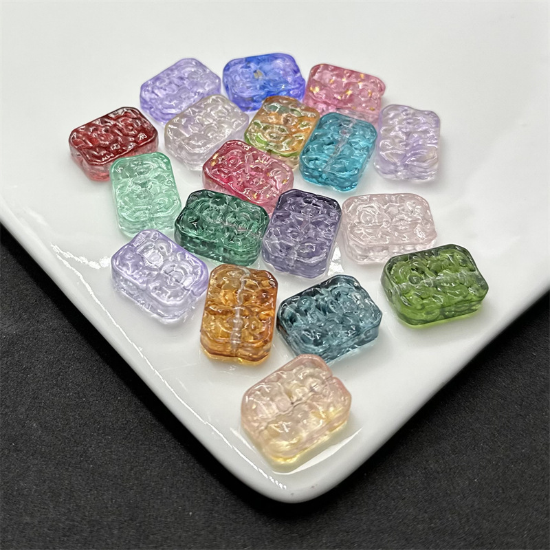 Glass Beads 13*18mm Vertical Hole through Flower-Shaped Beads for Live Streaming DIY Bracelet Mahjong Tiles Hairpin Accessories