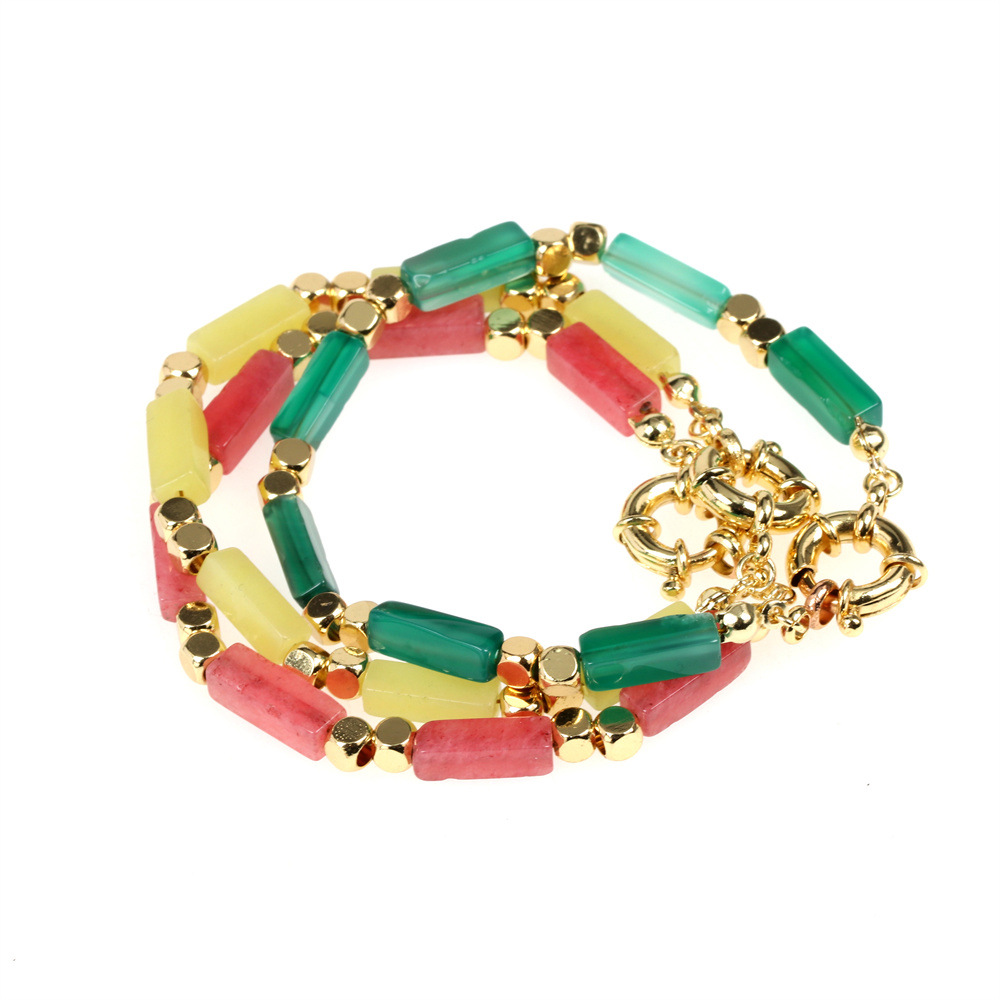 Fashion Rectangle Copper Plating Artificial Gemstones Bracelets Necklace 2 Piece Set