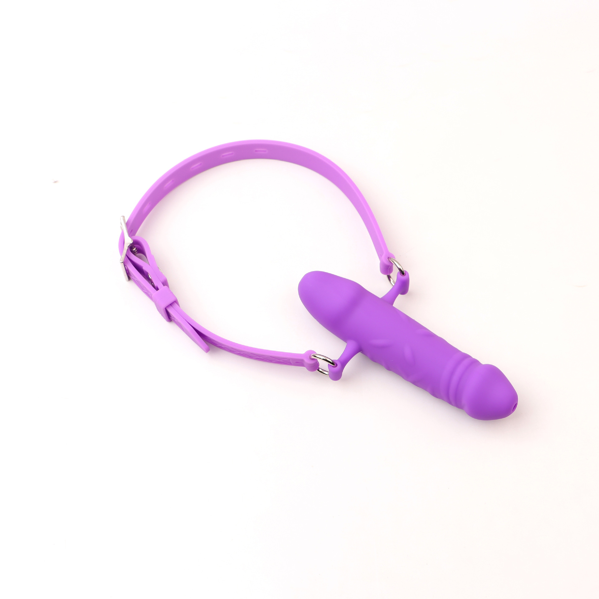 Silicone Dual-Purpose Mouth Gag with Hollow Dildo, Black Adult Bondage Training Toy — detail image 7
