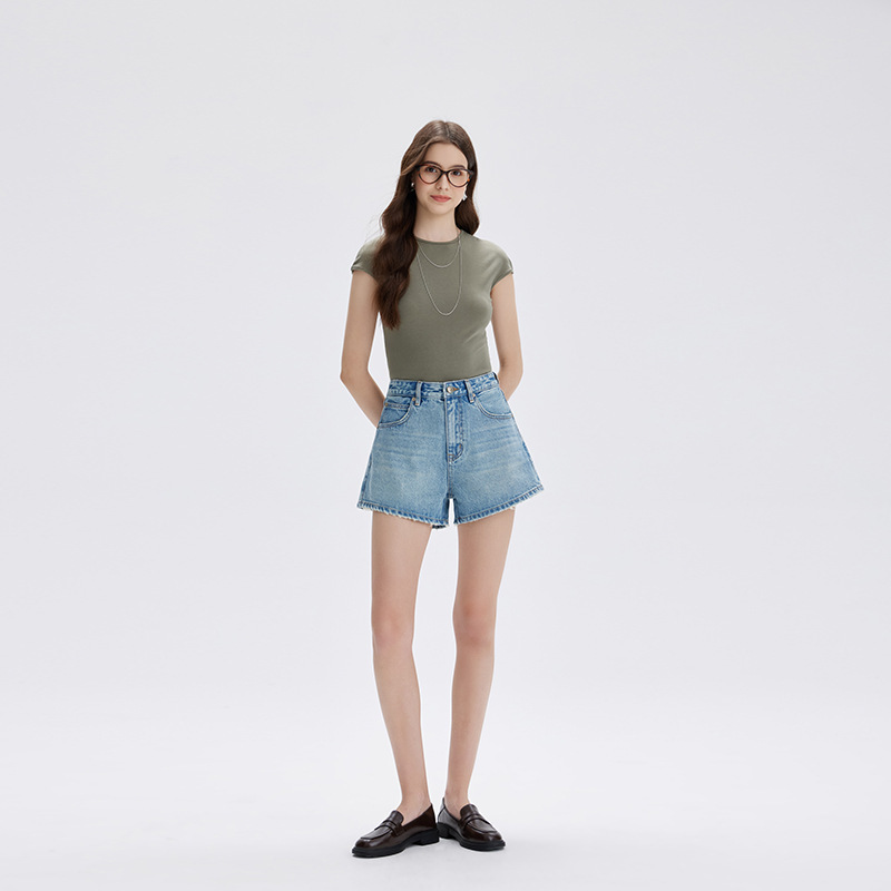 Seline 2026 High-End European Version Summer Women's Versatile Fashion Denim Shorts Retro Cross-Border In-Stock