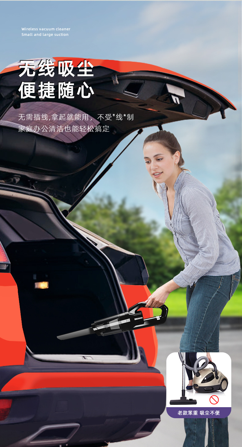 Handheld Vacuum Cleaner Household Car Wireless Small Bed Mite Removal Large Suction Powerful Pet Hair Suction Dual-purpose Belt Lamp