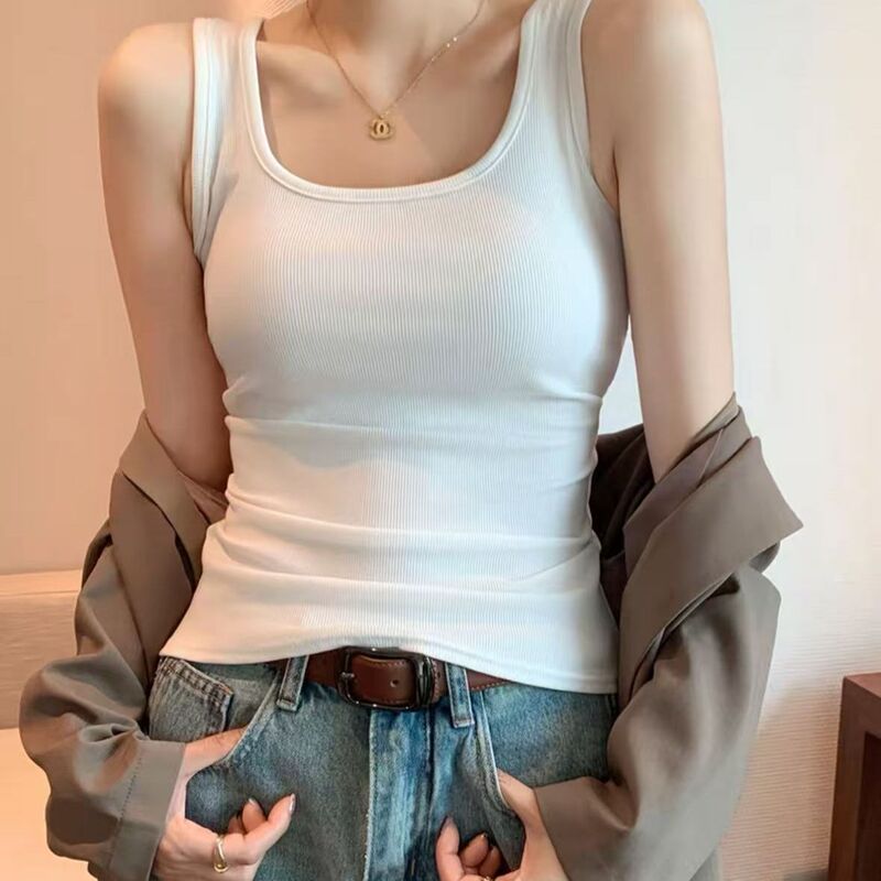 Factory Direct Sales Square Neck Camisole Women's Summer Thin Style Inner Wear and Outer Wear Slim Fit Anti-Exposure Sleeveless Camisole