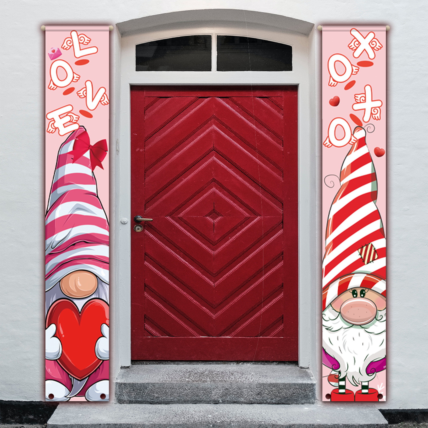 Transfronterizo nuevo Día de San Valentín copla ancho de la puerta al aire libre creativo Impresión de dibujos animados colgando bandera colgando paño Día de San Valentín cortina de la puerta