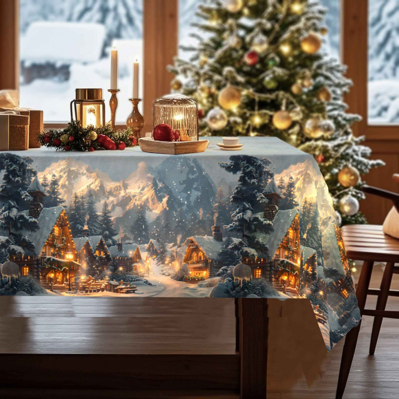 Nuevo manto de mesa de Navidad árbol de Navidad muñeco de nieve alce impresión digital manto de mesa transfronteriza amazónica decoración festiva image 26