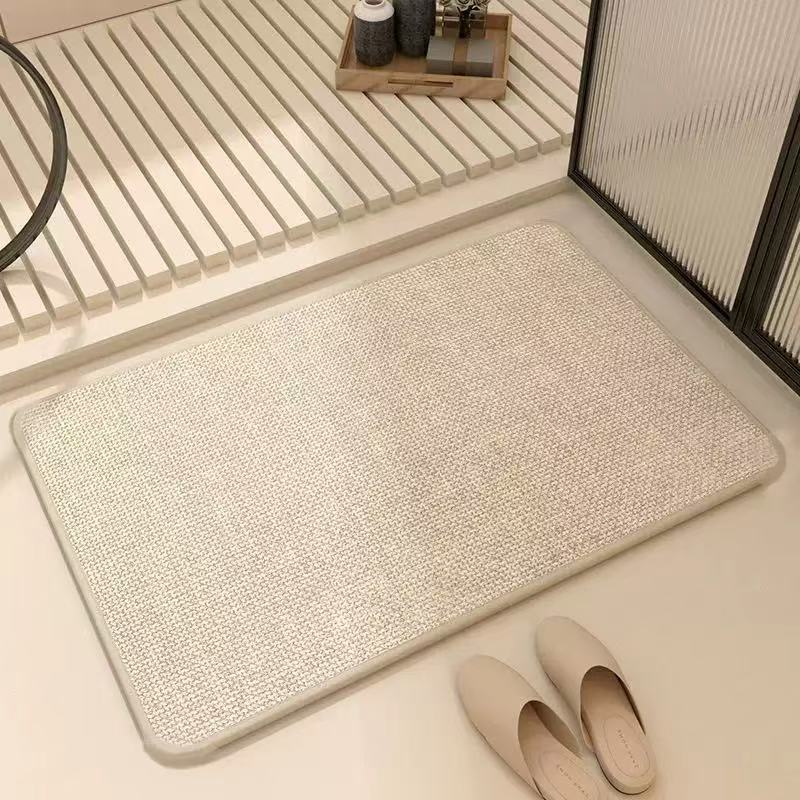 新款现代简约纯色亚麻硅藻泥家用浴室卫生间吸水速干防滑入户门垫|undefined