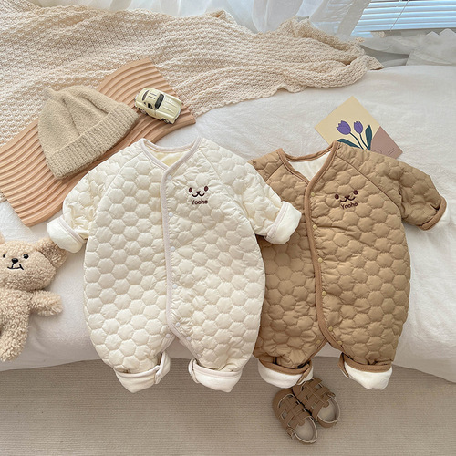 ins Korean version of baby winter jumpsuit cotton plus velvet thickened male and female baby warm rompers newborn bodysuit